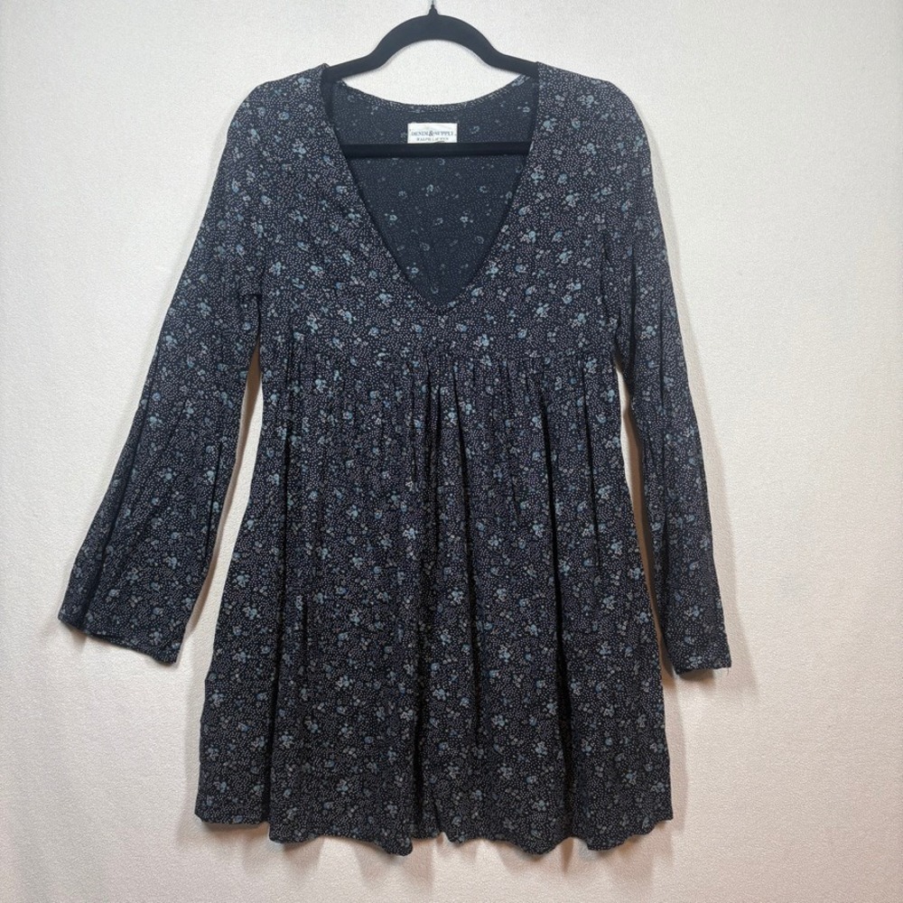 Denim & Supply Ralph Lauren Deep V-Neck Bell Sleeve Mini Dress XS Boho Cottage